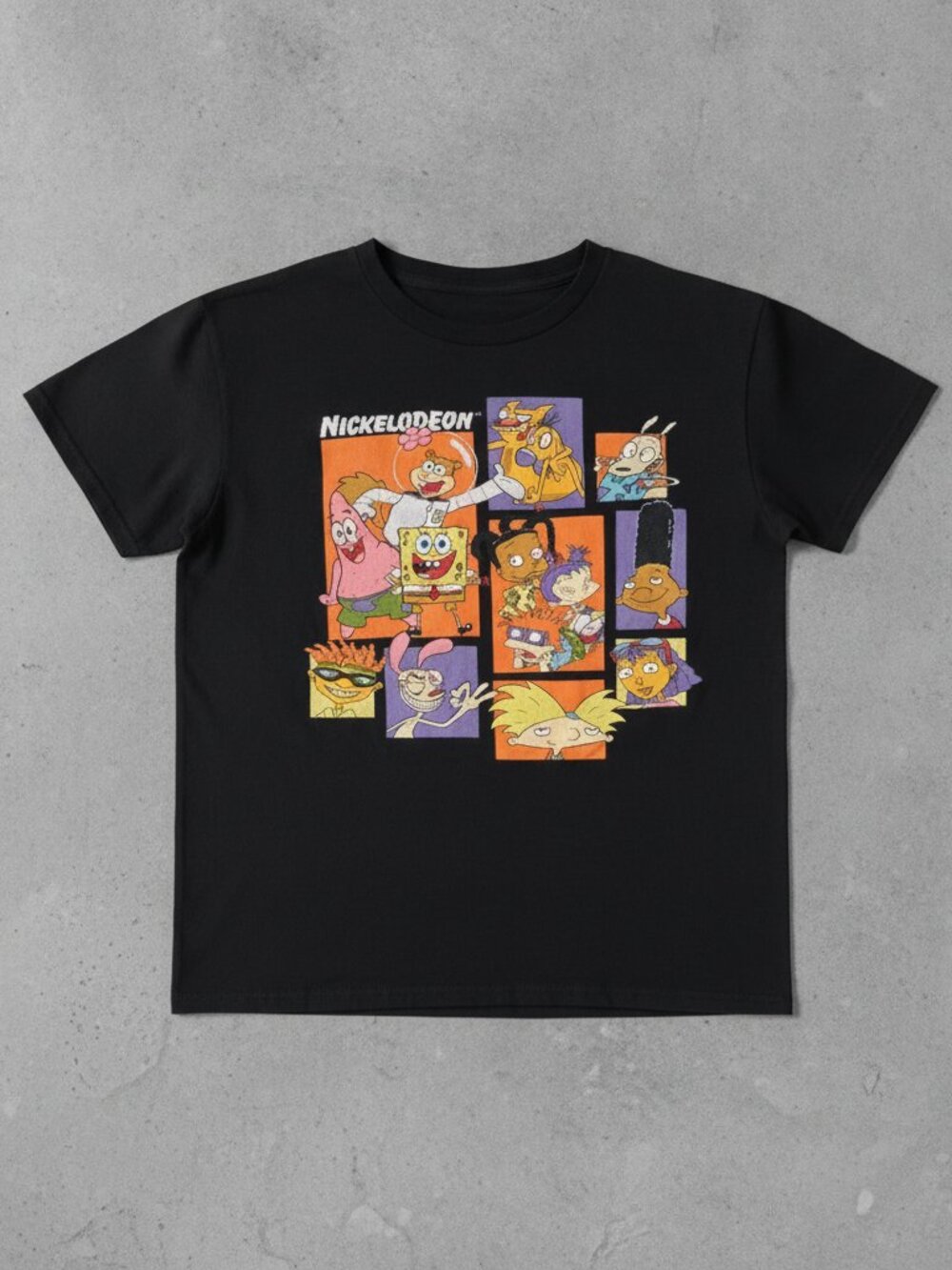 Nickelodeon Cartoon Collage Graphic T-Shirt Black Vintage 90s Y2K Tee